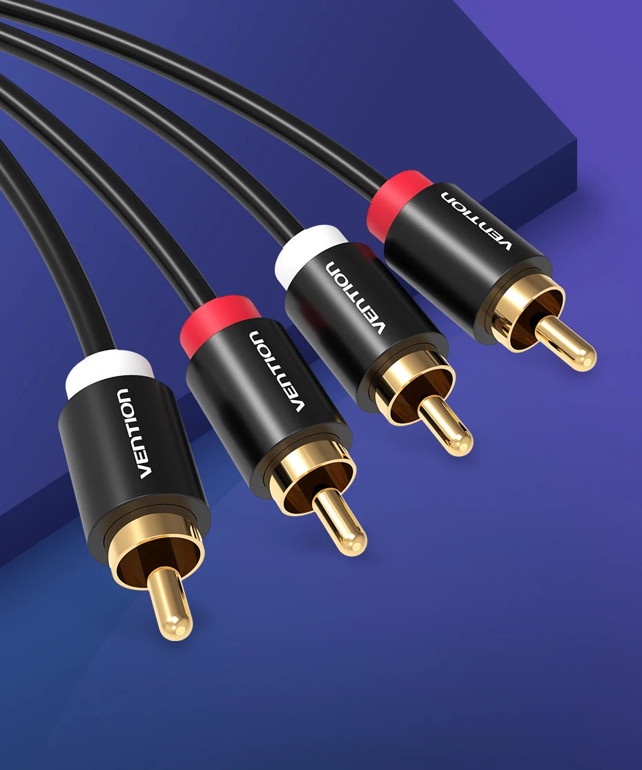 Vention 2RCA to 2RCA Audio Cable Gold-Plated 2RCA Male to Male Aux Cable 1m 2m for TV Amplifier Home Theater Speaker Cable RCA