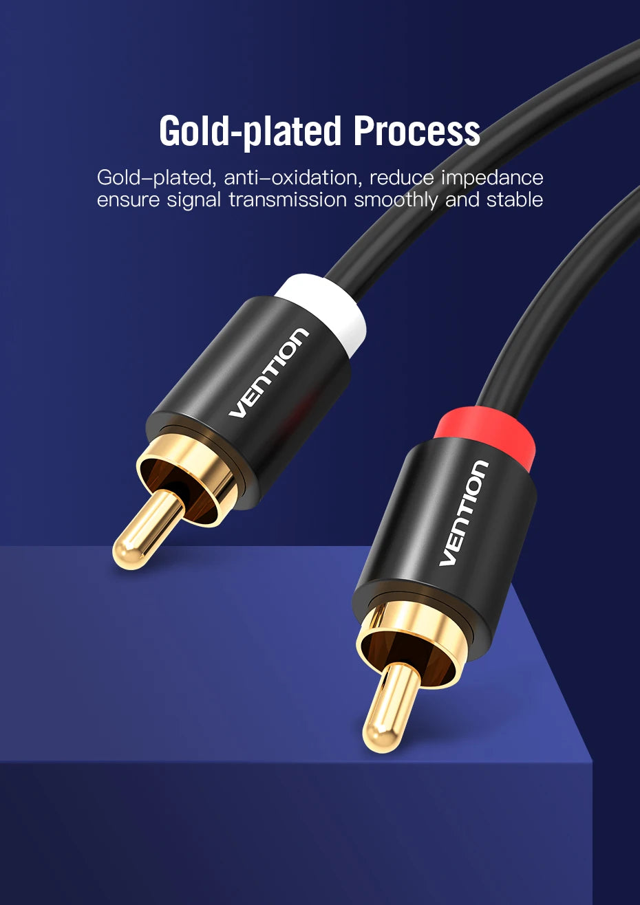 Vention 2RCA to 2RCA Audio Cable Gold-Plated 2RCA Male to Male Aux Cable 1m 2m for TV Amplifier Home Theater Speaker Cable RCA