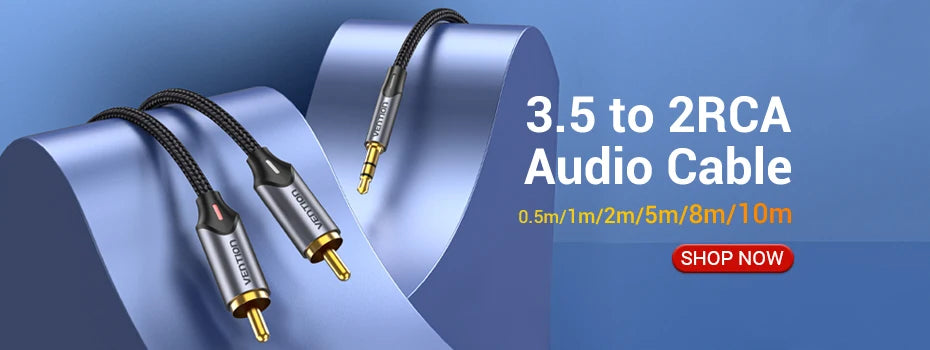 Vention 2RCA to 2RCA Audio Cable Gold-Plated 2RCA Male to Male Aux Cable 1m 2m for TV Amplifier Home Theater Speaker Cable RCA