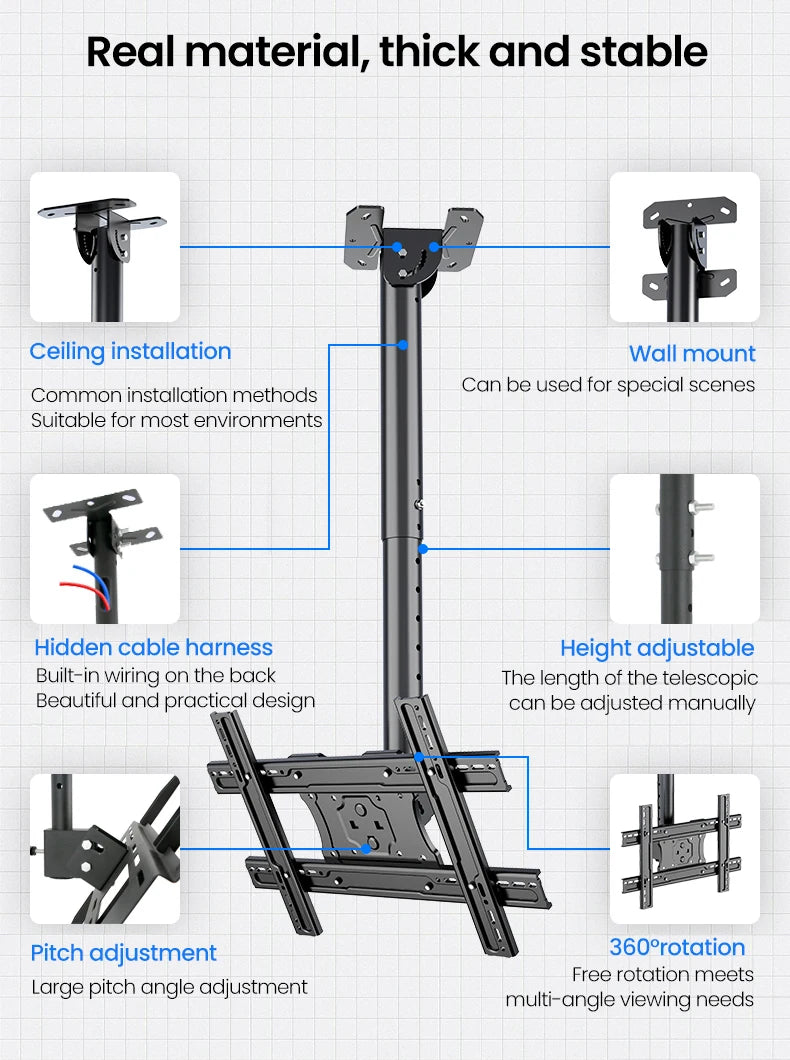 BEISHI TV Ceiling Mount Adjustable Bracket Fits Most LED, LCD Plasma Flat Screen Display 26 to 65 Inch, up to 110 Lbs 30° Tilt