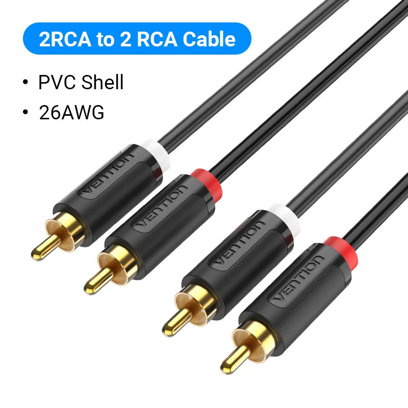 Vention 2RCA to 2RCA Audio Cable Gold-Plated 2RCA Male to Male Aux Cable 1m 2m for TV Amplifier Home Theater Speaker Cable RCA