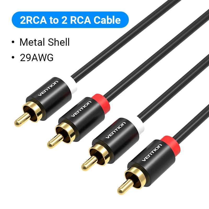 Vention 2RCA to 2RCA Audio Cable Gold-Plated 2RCA Male to Male Aux Cable 1m 2m for TV Amplifier Home Theater Speaker Cable RCA