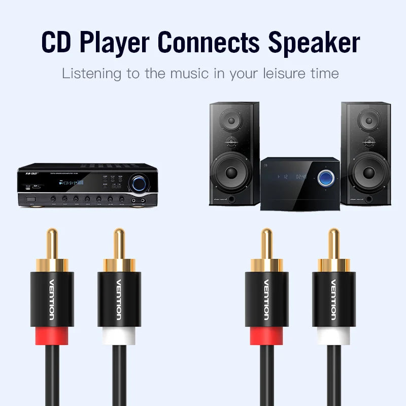 Vention 2RCA to 2RCA Audio Cable Gold-Plated 2RCA Male to Male Aux Cable 1m 2m for TV Amplifier Home Theater Speaker Cable RCA