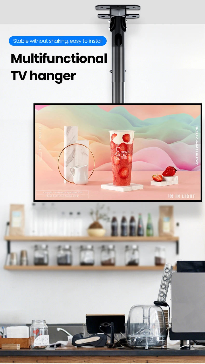 BEISHI TV Ceiling Mount Adjustable Bracket Fits Most LED, LCD Plasma Flat Screen Display 26 to 65 Inch, up to 110 Lbs 30° Tilt