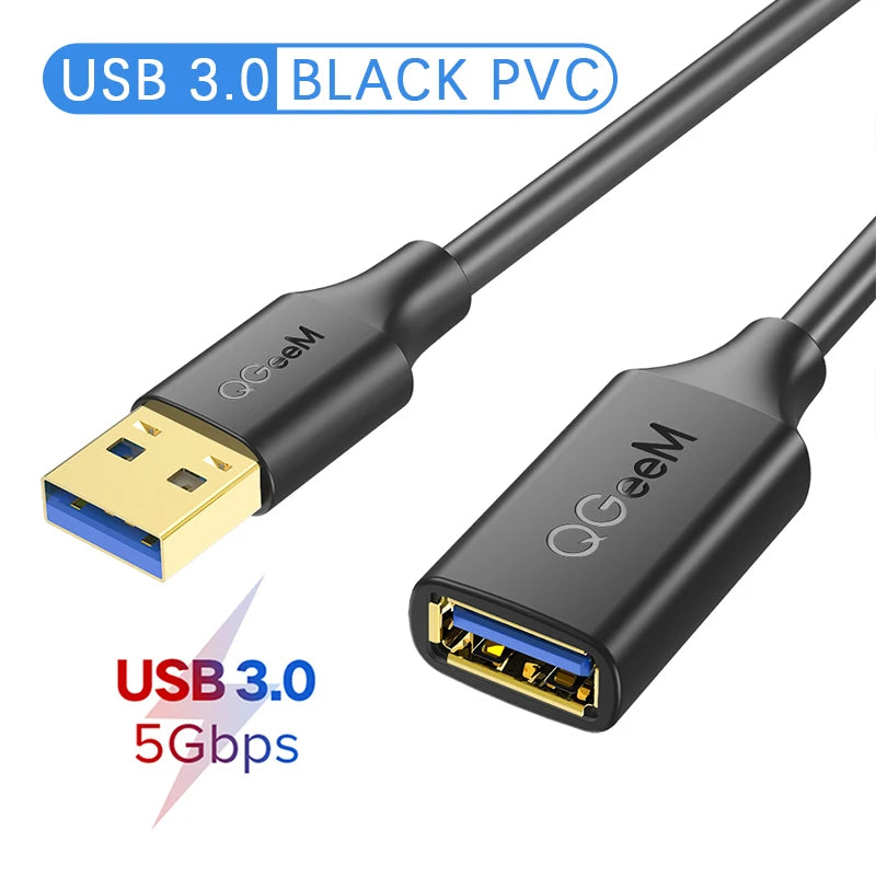 QGeeM USB Extension Cable USB 3.0 Cable Extender for PC Laptop Smart-TV PS4 Xbox SSD USB 3.0 2.0 Male to Female Cord Data Cable