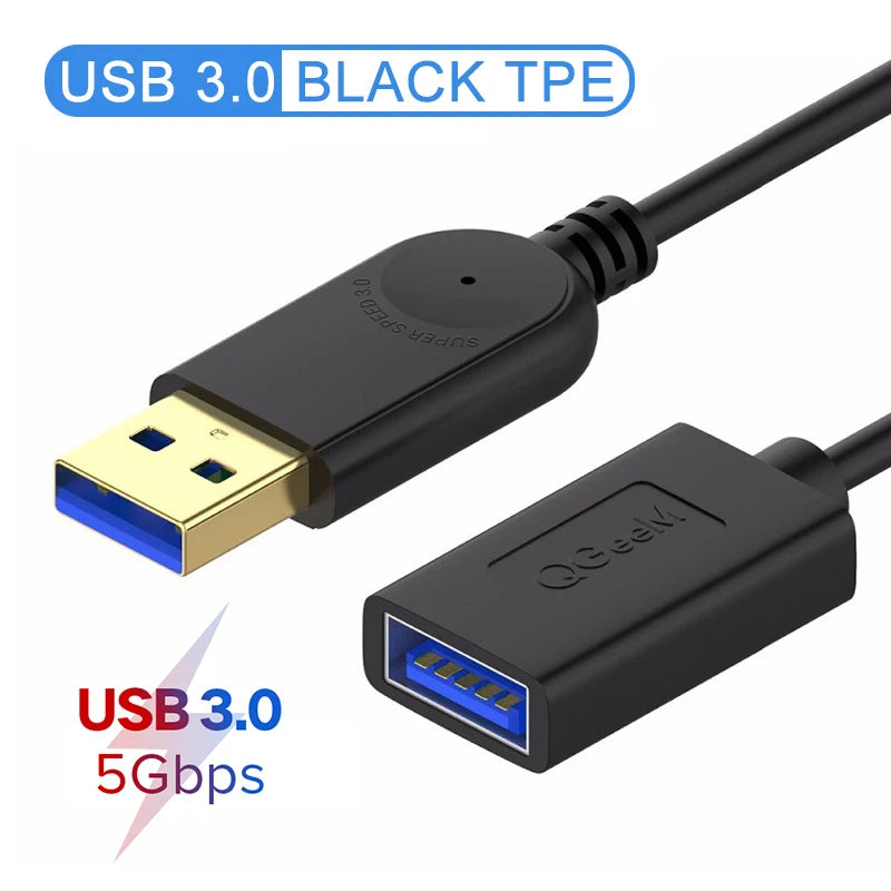 QGeeM USB Extension Cable USB 3.0 Cable Extender for PC Laptop Smart-TV PS4 Xbox SSD USB 3.0 2.0 Male to Female Cord Data Cable