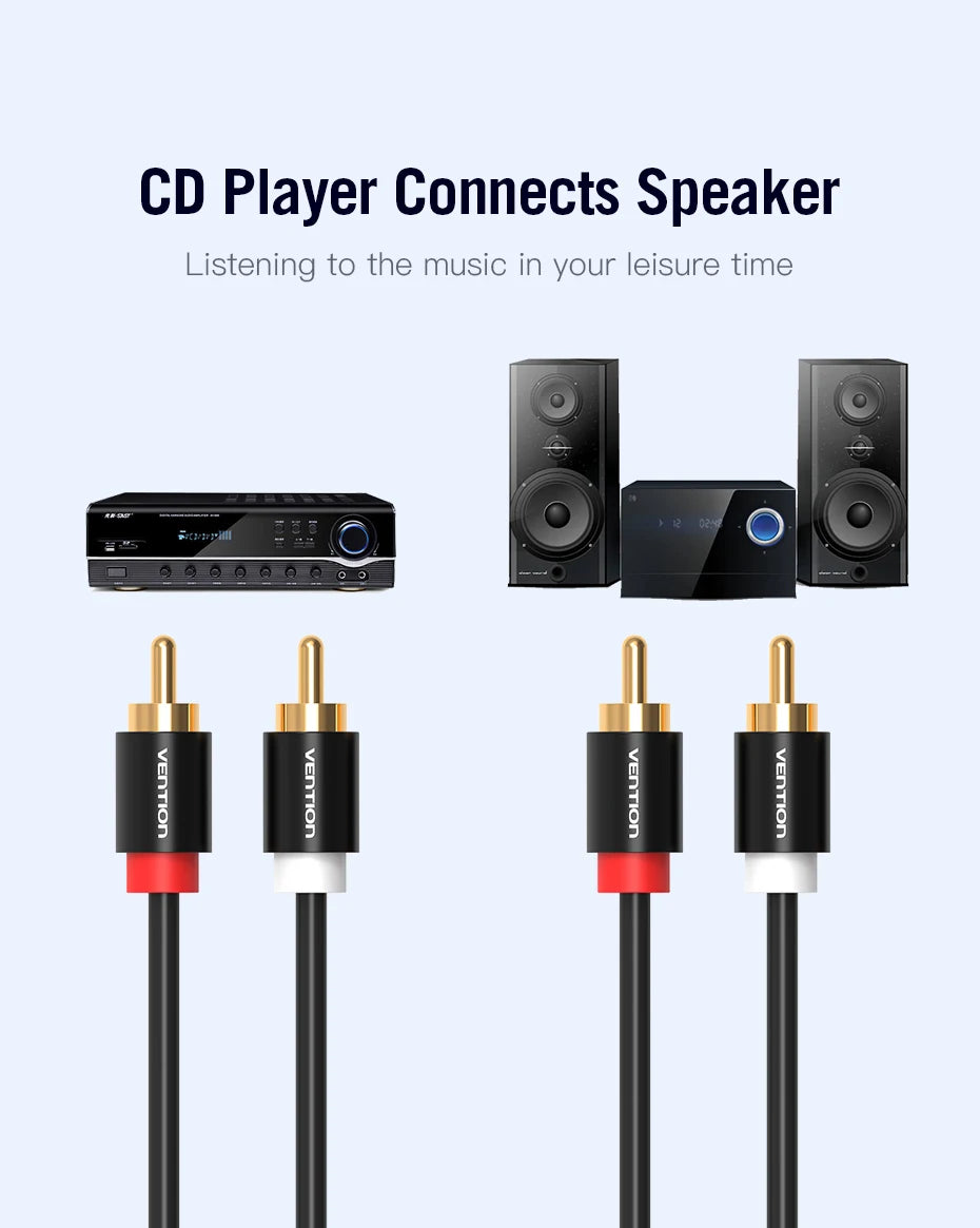 Vention 2RCA to 2RCA Audio Cable Gold-Plated 2RCA Male to Male Aux Cable 1m 2m for TV Amplifier Home Theater Speaker Cable RCA