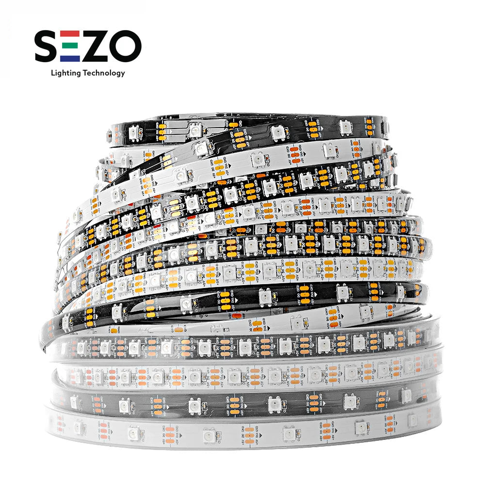 WS2812B Led Strip WS2812 RGB Individually Addressable Smart Led Lights Strip Black White PCB IP30/65/67 Waterproof 0.3W/LED DC5V