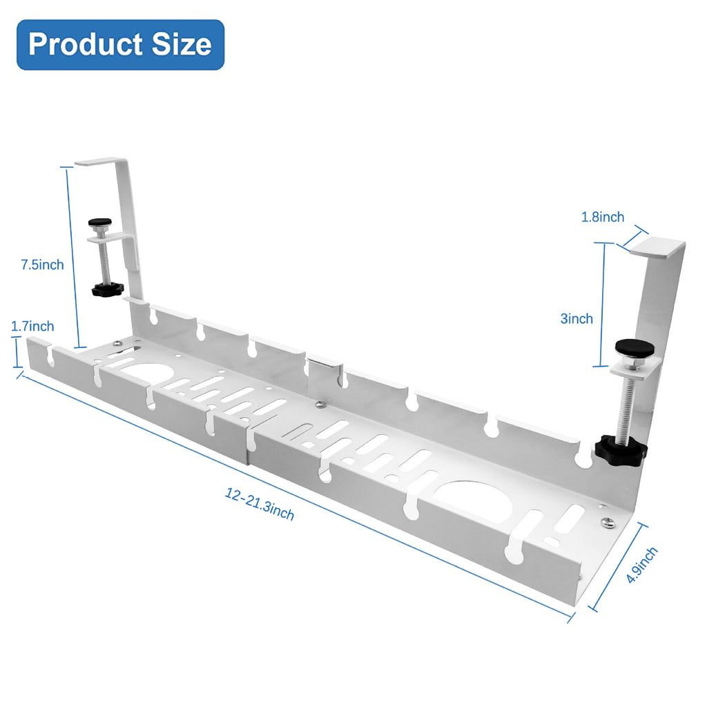 No Drilling Extendable Under Desk Cable Management Metal Cable Tray Under Desk With Clamp Retractable Power Strip Cord Holder