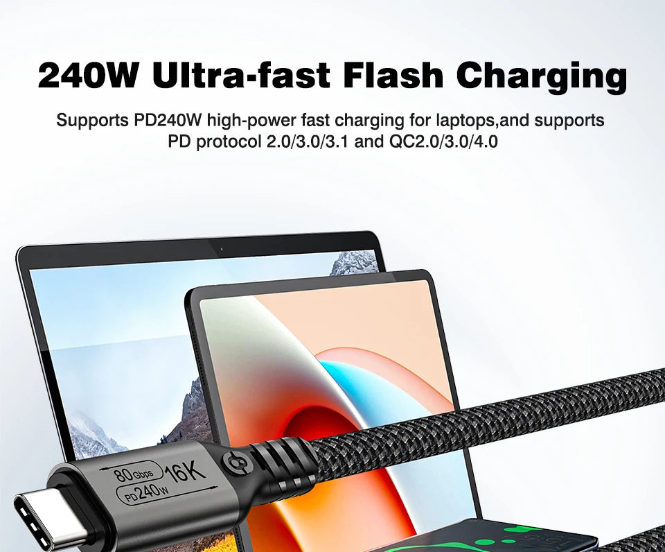 UGOURD 80Gbps Thunderbolt 5 Cable Certified Chip USB-C Thunderbolt5 2m 0.3m 120Gbps 240W 16K for MacBook M.2 Hard Drive USB4-V2