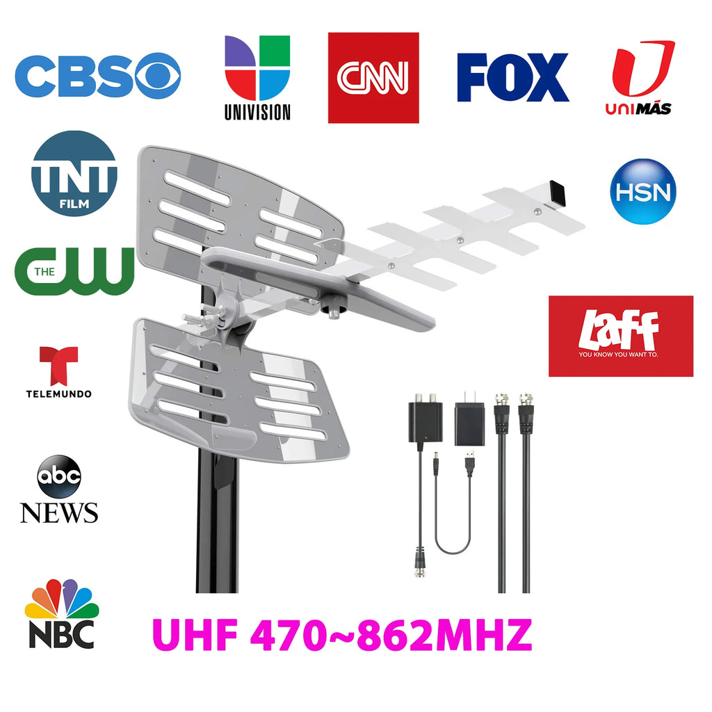 1500 Mile 32.8FT Outdoor Digital Amplified HDTV Antenna RG6 Coax Cable UHF VHF 1080P 4K Support 2 TVs Signal Amplified Booster