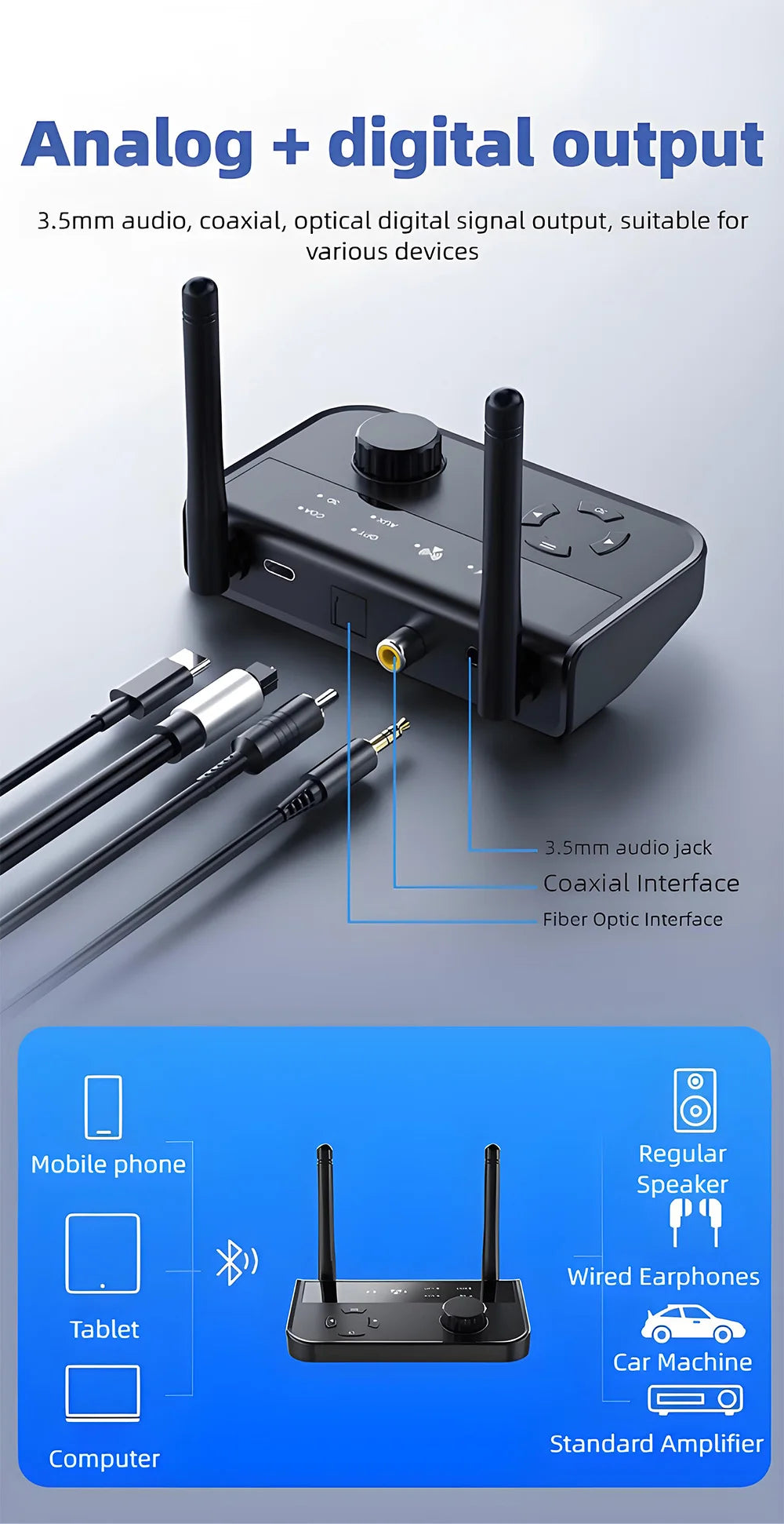Bluetooth 5.3 Audio Transmitter Receiver Wireless Music Adapter Pair 2 Devices BT 5.0 3.5mm Aux Jack RCA For TV Car PC Headphone