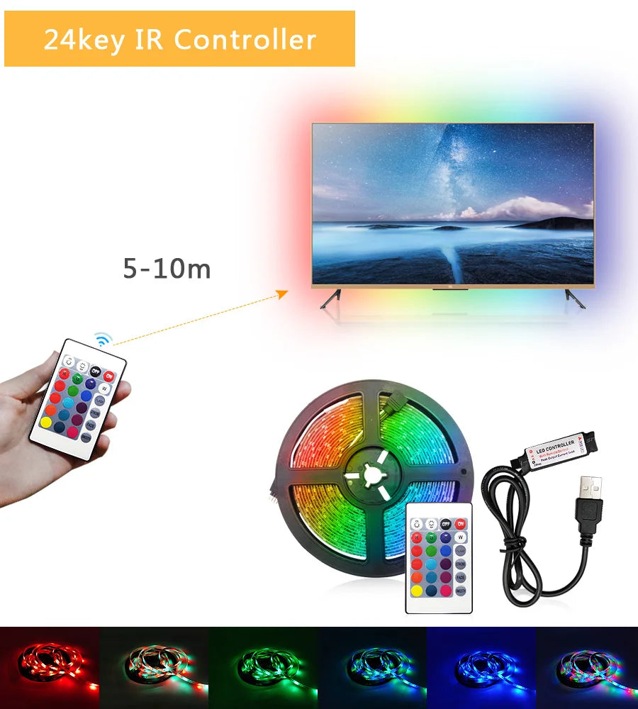 Usb Rgb Led Strip Light Self-Adhesive Ice String Tape 1M  20 Meters 15 Meters Led Chain Bulbs For Tv Backlight Children'S Room