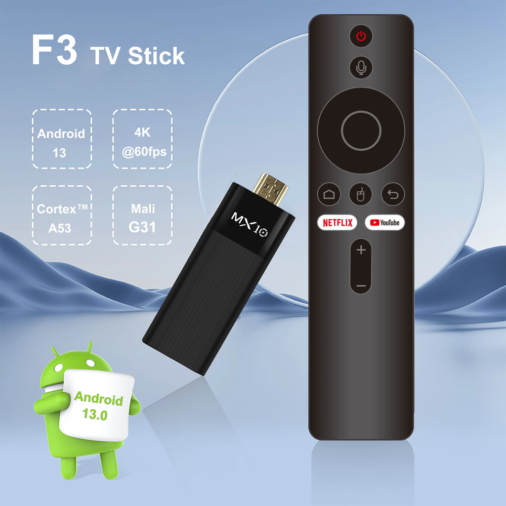 MX10 F3 Android 13 TV Stick HDR Set Top OS 4K 1080P H313 ATV Smart TV Sticks For Google YouTube Smart Media Player