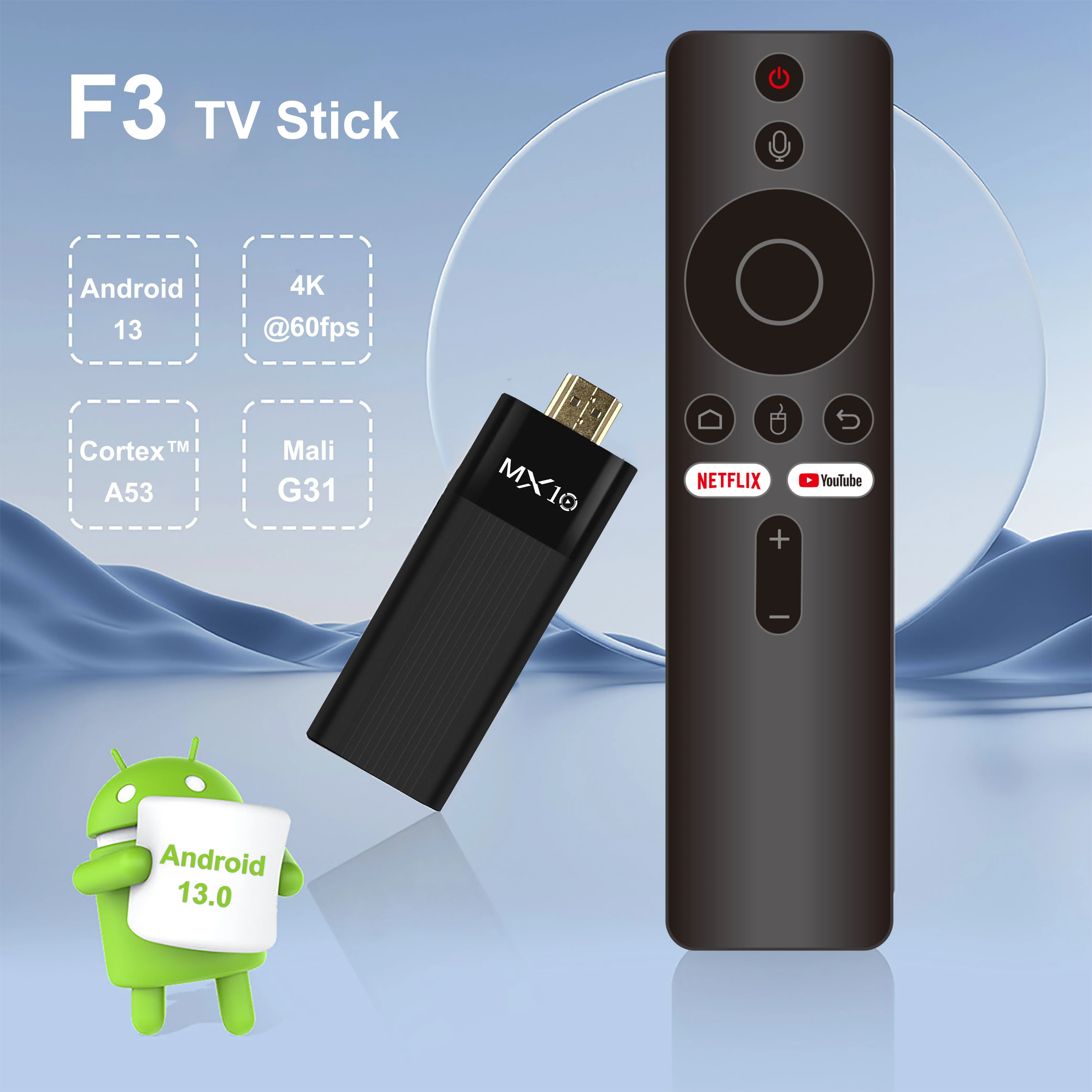 MX10 F3 Android 13 TV Stick HDR Set Top OS 4K 1080P H313 ATV Smart TV Sticks For Google YouTube Smart Media Player
