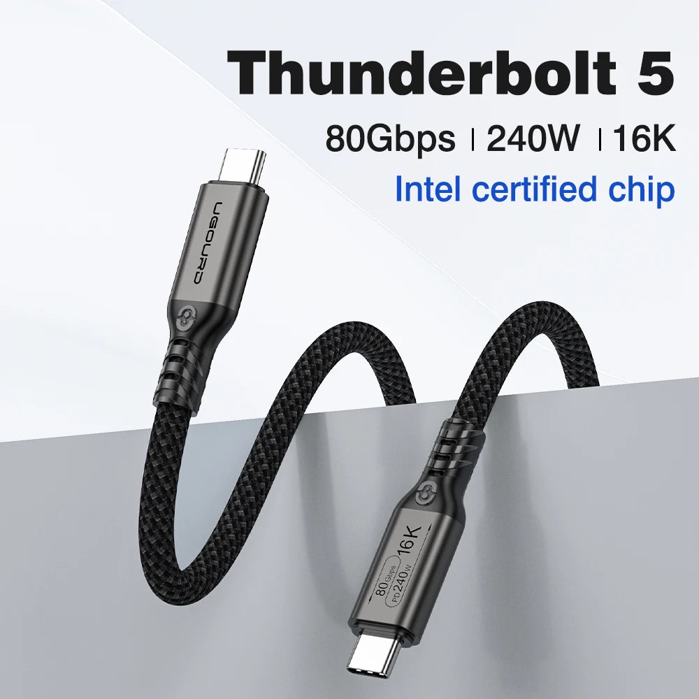 UGOURD 80Gbps Thunderbolt 5 Cable Certified Chip USB-C Thunderbolt5 2m 0.3m 120Gbps 240W 16K for MacBook M.2 Hard Drive USB4-V2
