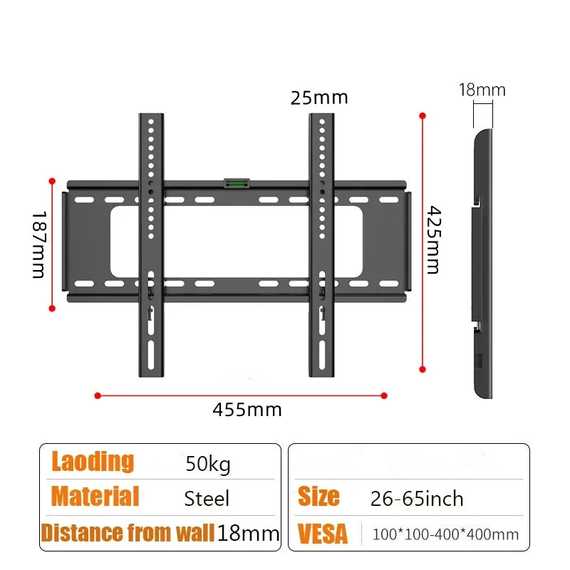 26-65inch TV Wall Mount Bracket Universal TV Mount Monitor Holder Adjustable Low Profile Flat TV Wall Mount for LCD LED Monitor