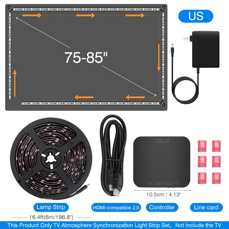 Ambient TV Led Backlight For 40-85Inch Color Real-Time Sync Box Light Strip For 4K HDMI-Compatible 2.0 Device Sync Box Light Kit