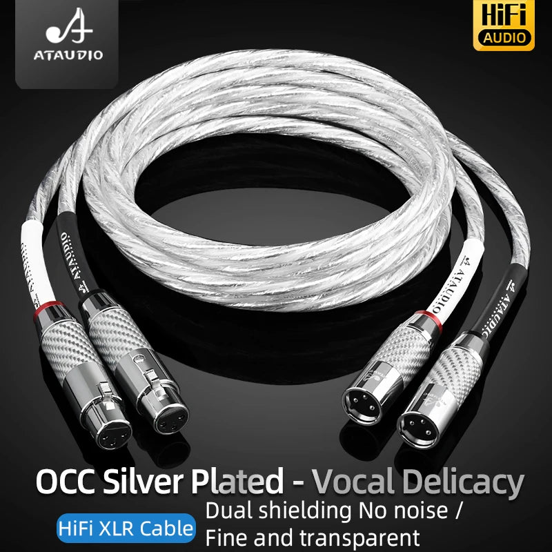 HiFi 2XLR Audio Cable Hi-End OCC Silver Plated 3 Pin XLR Male to Female Audio Cord for Microphone  Amplifier