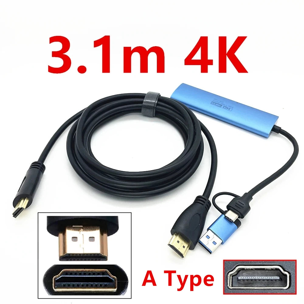 2in1 USB & Type-C to Micro / Mini HDMI-compatible Video Capture Card Live Streaming Cable for Sony Canon Nikon Fuji Camera PC 4K