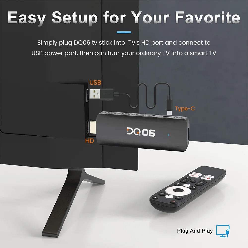 DQ06 ATV Mini TV Stick Android12 Allwinner H618 Quad Core Cortex A53 Support 8K Video 4K Wifi6 BT Voice Remote Smart TV Box