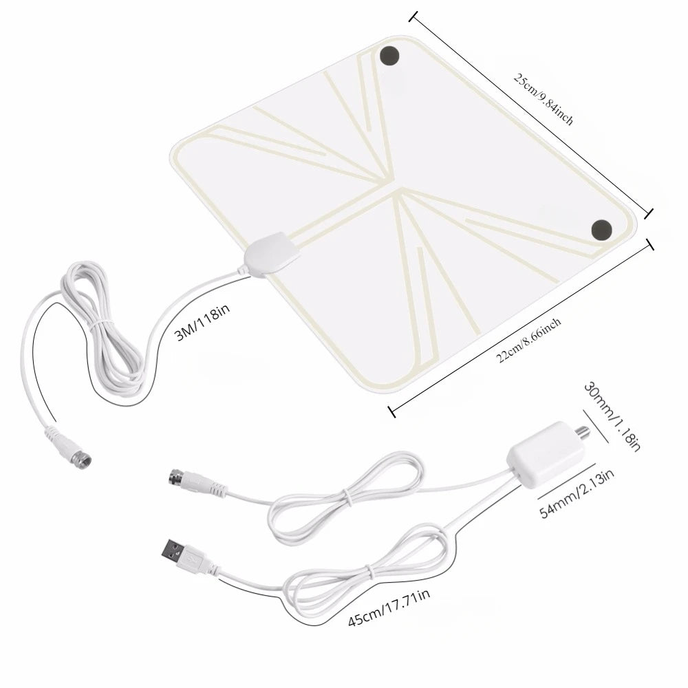 Digital TV Antenna with High Gain, 4K DTV Box Plug EU 5000 Miles Booster, Active Internal Antenna, HD Flat Design