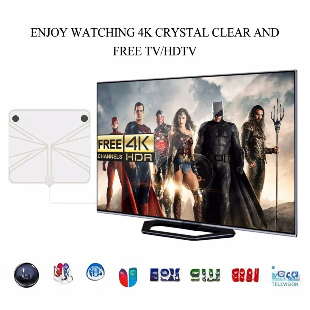 Digital TV Antenna with High Gain, 4K DTV Box Plug EU 5000 Miles Booster, Active Internal Antenna, HD Flat Design