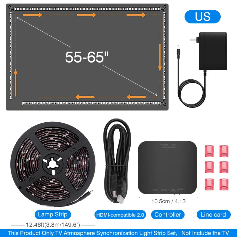 Ambient TV Led Backlight For 40-85Inch Color Real-Time Sync Box Light Strip For 4K HDMI-Compatible 2.0 Device Sync Box Light Kit