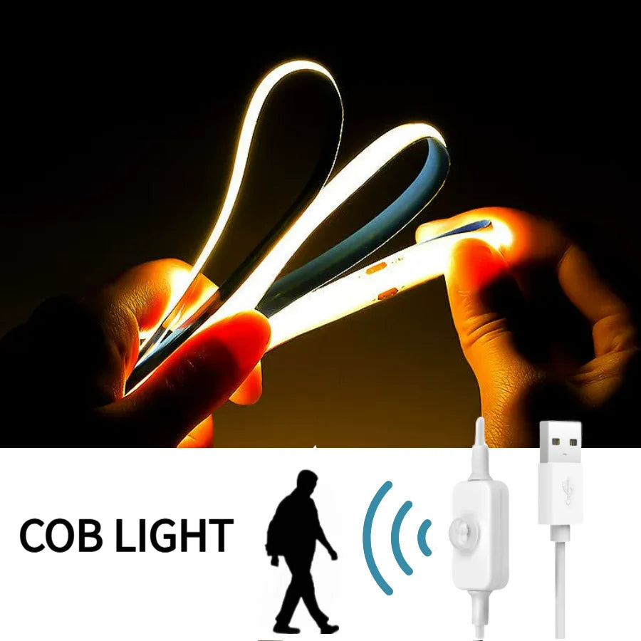 COB USB LED Strip Light with Sensor Decoration Lighting Tape for House Room Backlight 1M 2M 3M Ribbon