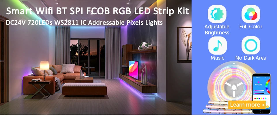 WS2812B Led Strip WS2812 RGB Individually Addressable Smart Led Lights Strip Black White PCB IP30/65/67 Waterproof 0.3W/LED DC5V