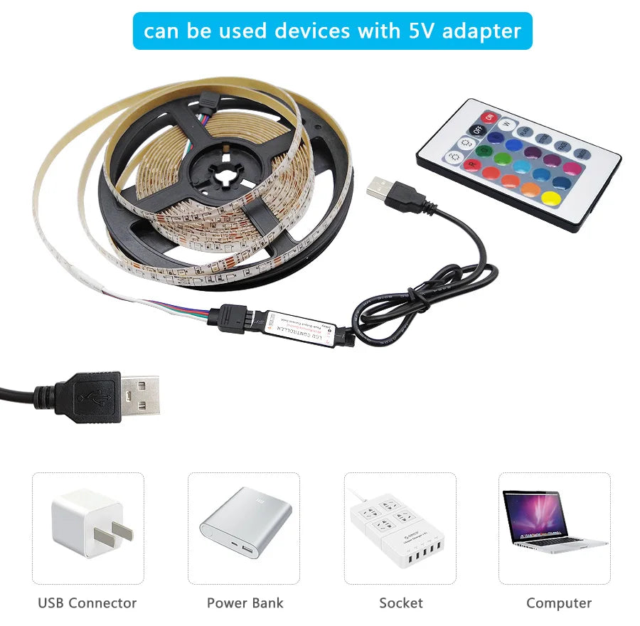 Usb Rgb Led Strip Light Self-Adhesive Ice String Tape 1M  20 Meters 15 Meters Led Chain Bulbs For Tv Backlight Children'S Room