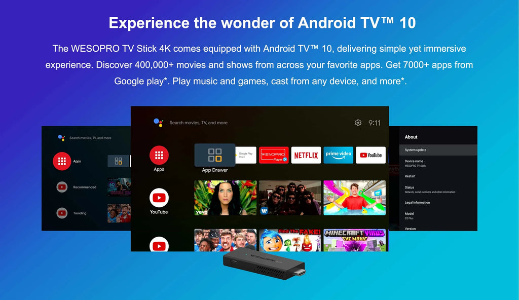 WESOPRO Android TV Stick G2 Lite Plus IPTV Dongle 1GB 2GB RAM 8GB ROM 2.4GHz 5.0GHz Wifi 4K Decoding Streaming Media Fire Stick