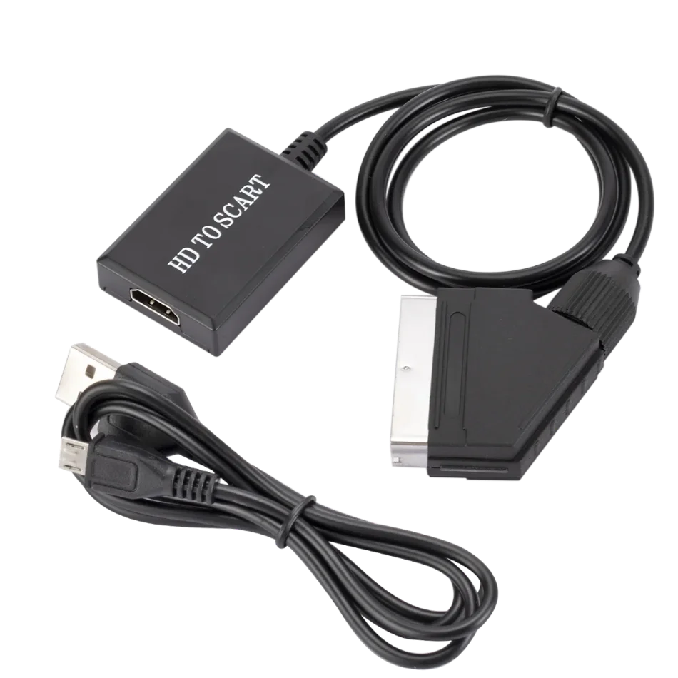1080P HDMI-compatible to SCART Video Audio Upscale Converter Adapter for HD TV DVD for Sky Box STB Plug and Play DC Cable