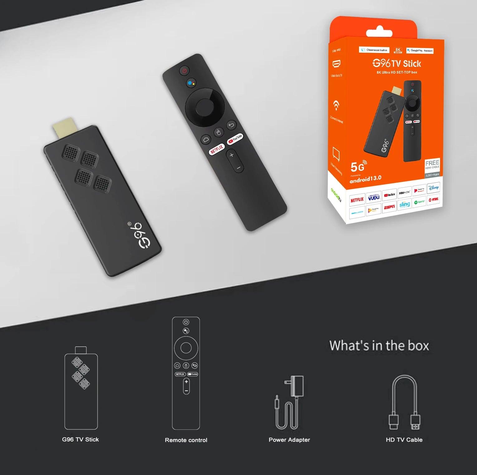 Global Version Android13 G96 TV Stick 8K HDR Portable Streaming Media 2GB16GB Multi Language TV Dongle Allwinner H313 Quad Core