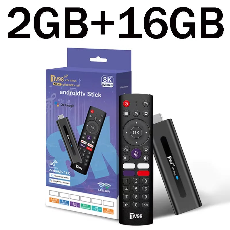TV98 ATV Android 14 Smart TV Stick 8K 2.4G 5G Dual WiFi BT 5.0 Set Top Box HDR10 Voice remote TV Box Allwinner H313 Media Player