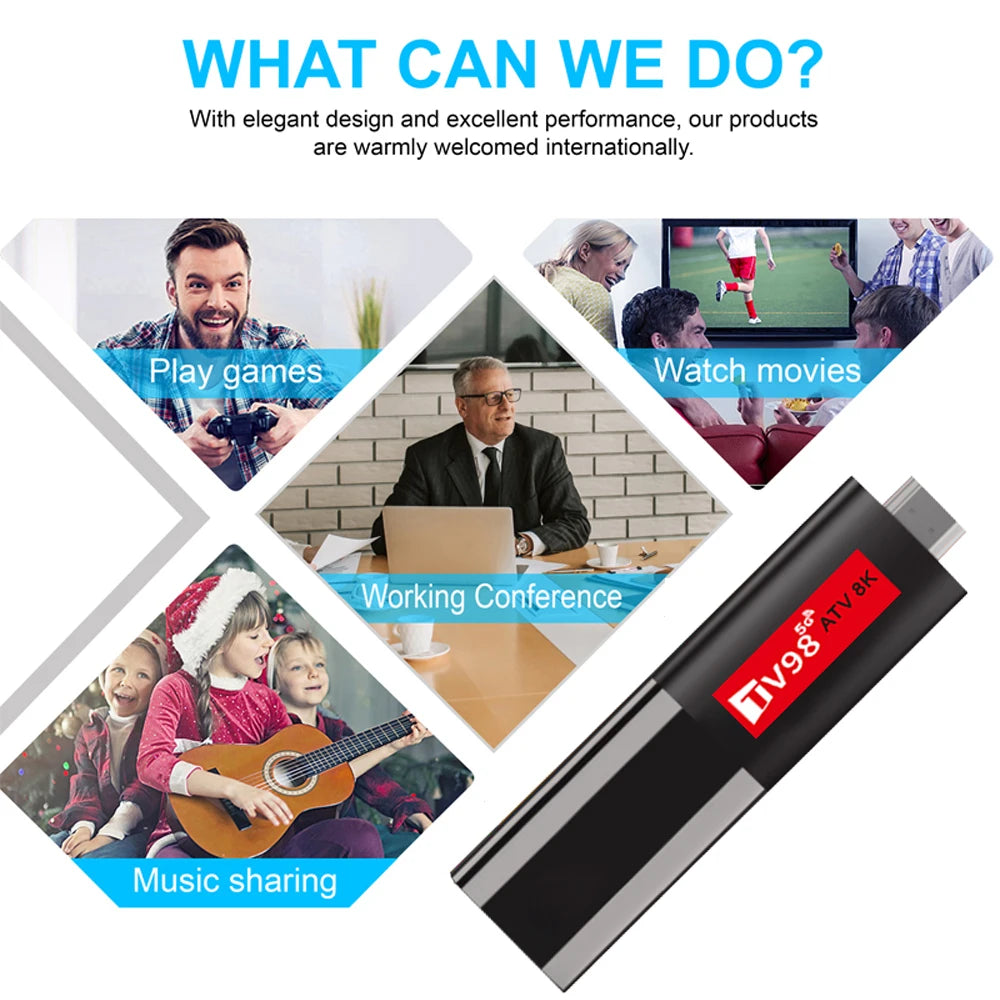 Android 14 TV Stick TV98 ATV 8K Mini Support 8K 4K Video BT5.0 4G 5G Dual WiFi 6 Voice Remote H618 Quad Core A53 Smart TV Stick
