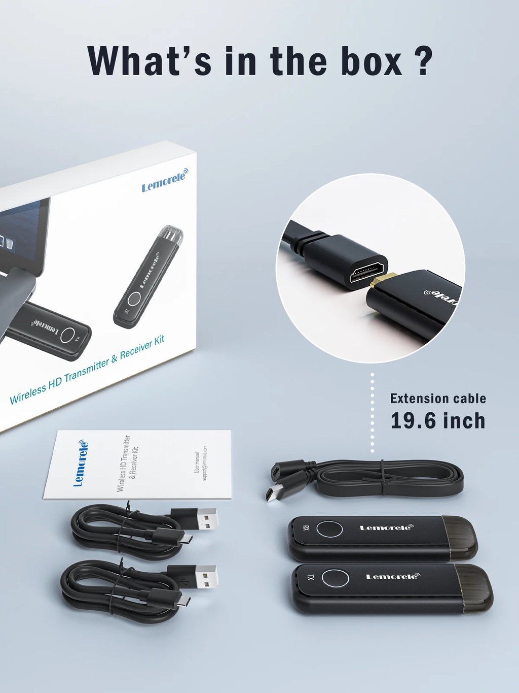 Lemorele 50M Wireless HDMI Transmitter Receiver 1080P Display Dongle Extender AV Adapter for Laptop TV Projector Monitor