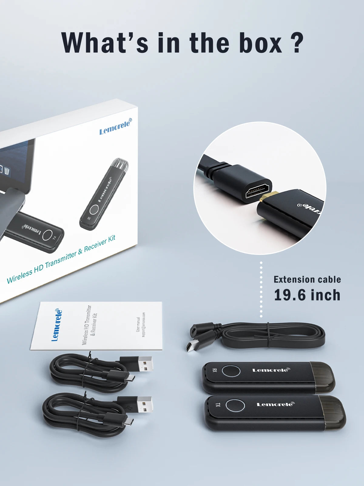 Lemorele 50M Wireless HDMI Transmitter Receiver 1080P Display Dongle Extender AV Adapter for Laptop TV Projector Monitor