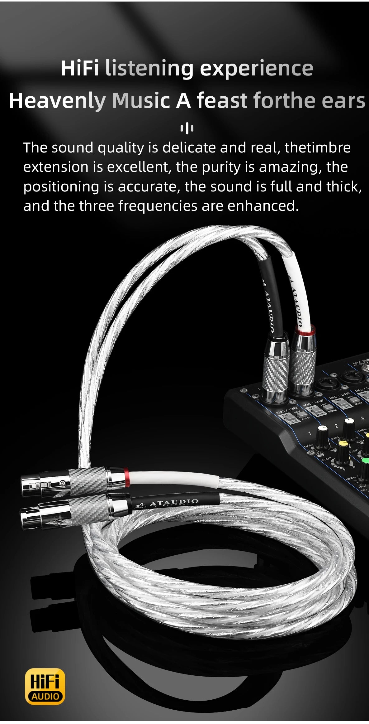 HiFi 2XLR Audio Cable Hi-End OCC Silver Plated 3 Pin XLR Male to Female Audio Cord for Microphone  Amplifier