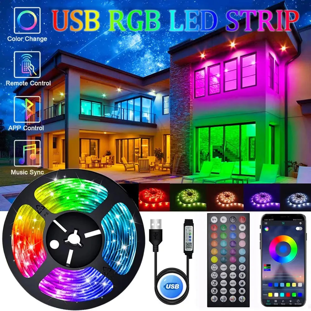 Usb Rgb Led Strip Light Self-Adhesive Ice String Tape 1M  20 Meters 15 Meters Led Chain Bulbs For Tv Backlight Children'S Room