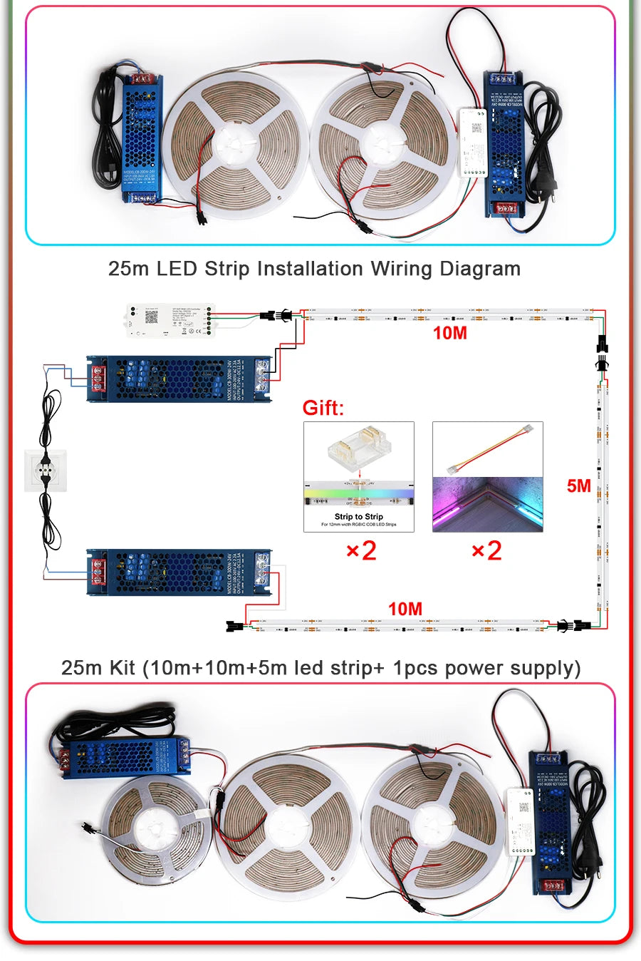 1-25M RGB Addressable COB LED Strip Light 24V WS2811 Pixel LED Strip Tuya WiFi RGBIC LED Ribbon Light Kit For TV Room decoration