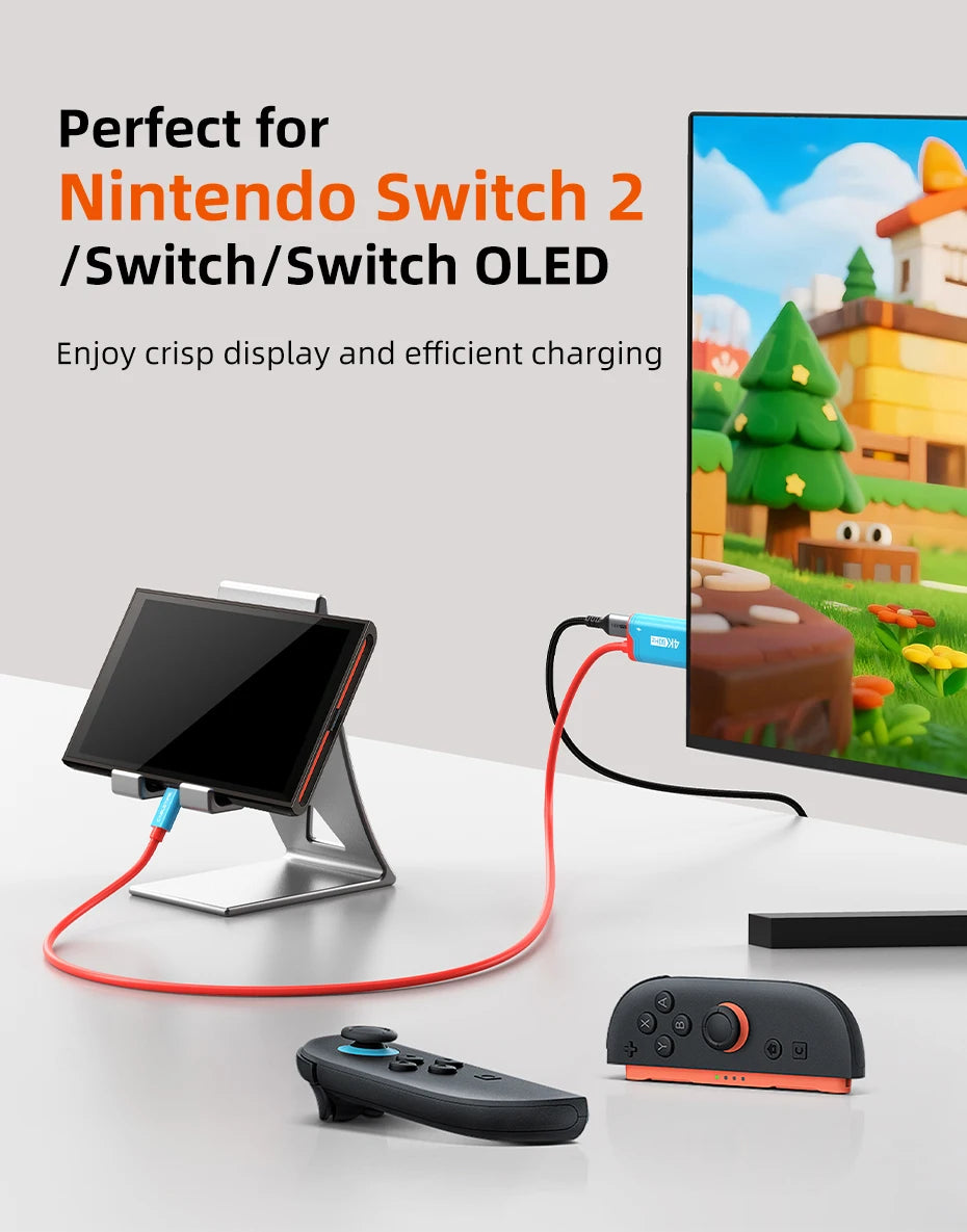CABLETIME Switch 2 HDMI Cable USB C to HDMI Cable  Adapter 4K 60Hz HDR PD 100W for Nintendo Switch 1 Switch 2 OLED PS4/5 Laptops