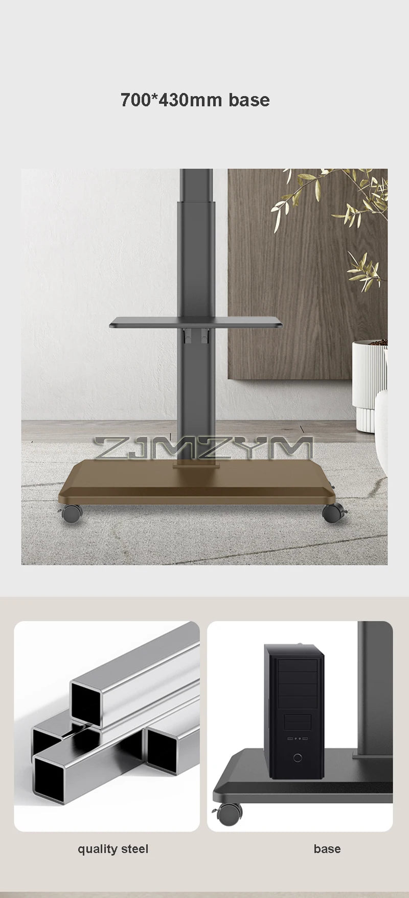 Mobile TV Stand Height Adjustable TV Stand with Wheels Double Tray for Audio-Visual Devices Rolling TV Stand