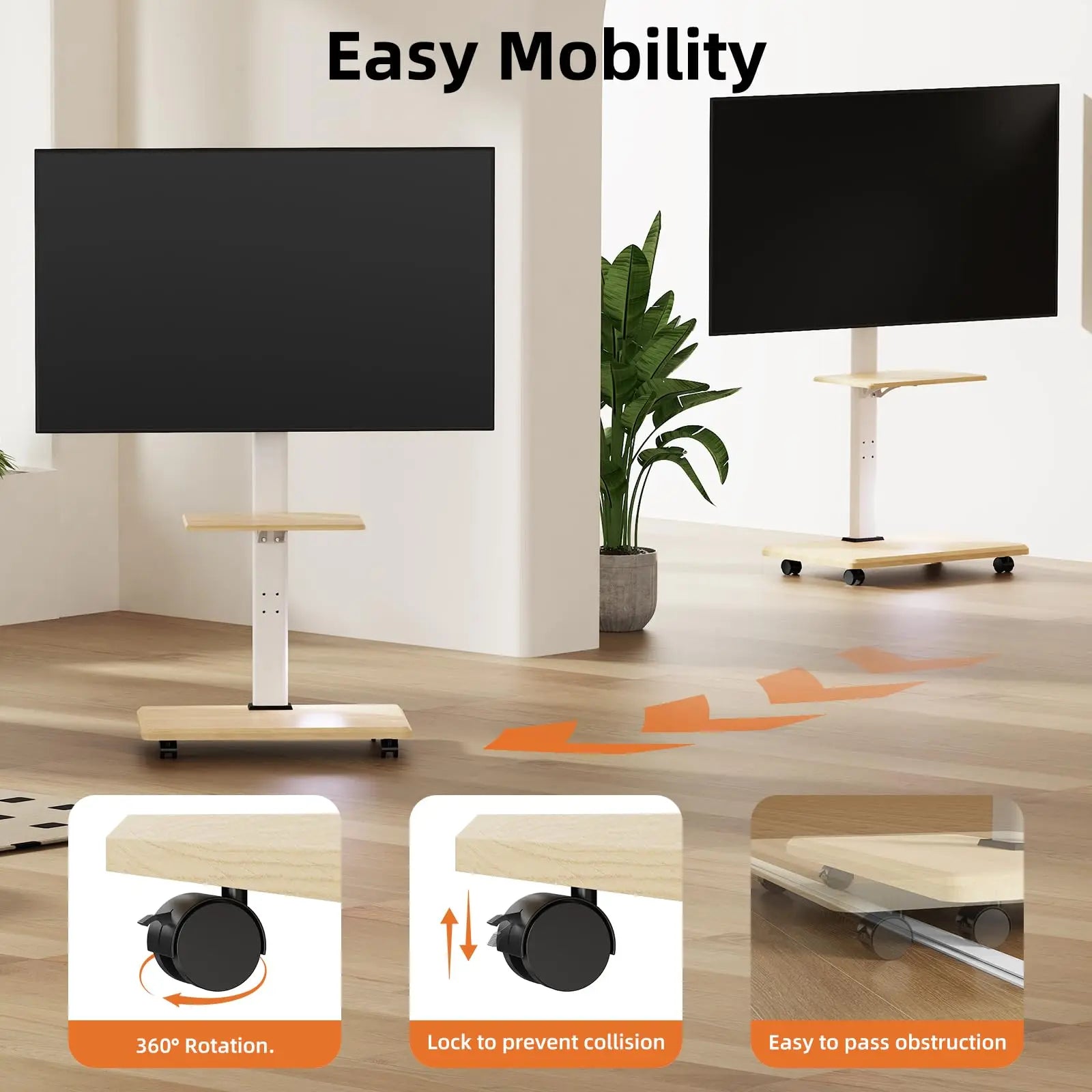 Heavy-Duty Mobile TV Stand for 26-75 Inch TVs - Rolling Floor Cart with Locking Wheels, Swivel & Height Adjustable, Holds 99lbs