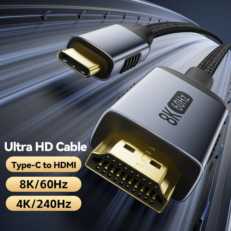 Type C to HDMI-Compatible HDTV Cable 4K@120Hz 8K@60Hz USB C to HDMI Cable for Air iPad TV Converter MacBook USB-C HDMI Adapter