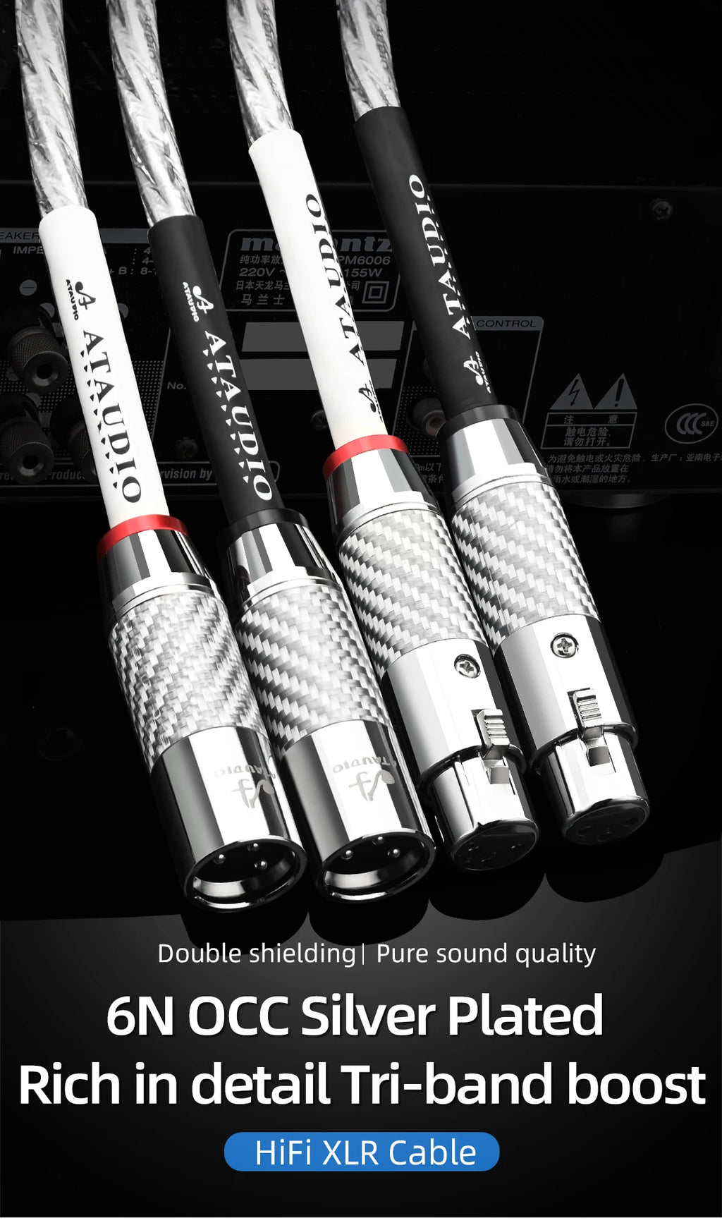 HiFi 2XLR Audio Cable Hi-End OCC Silver Plated 3 Pin XLR Male to Female Audio Cord for Microphone  Amplifier
