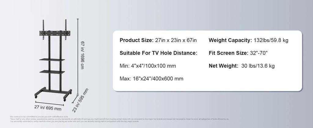 SucceBuy TV Stand Mount Swivel Tall TV Stand for 32-65/70 inch TV Height Adjustable Portable Floor TV Stand Max VESA 600 x 800mm