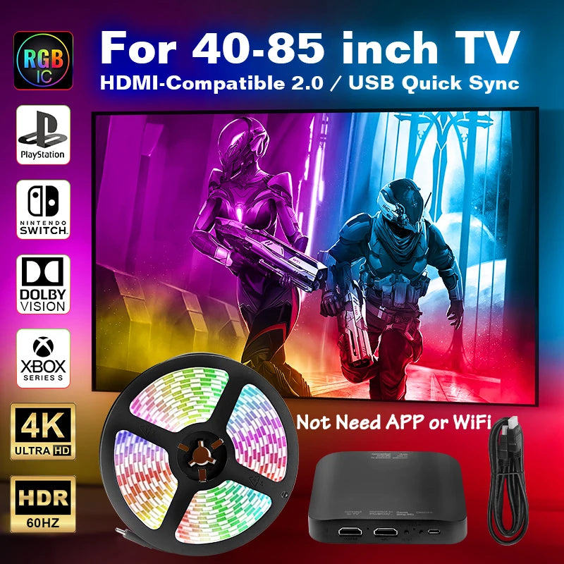 Ambient TV Backlight, TV Backlight LED Sync to Screen, WS2811 Led Strip Lights, One-Key Quick Sync Gaming Light, for 40-85 In TV
