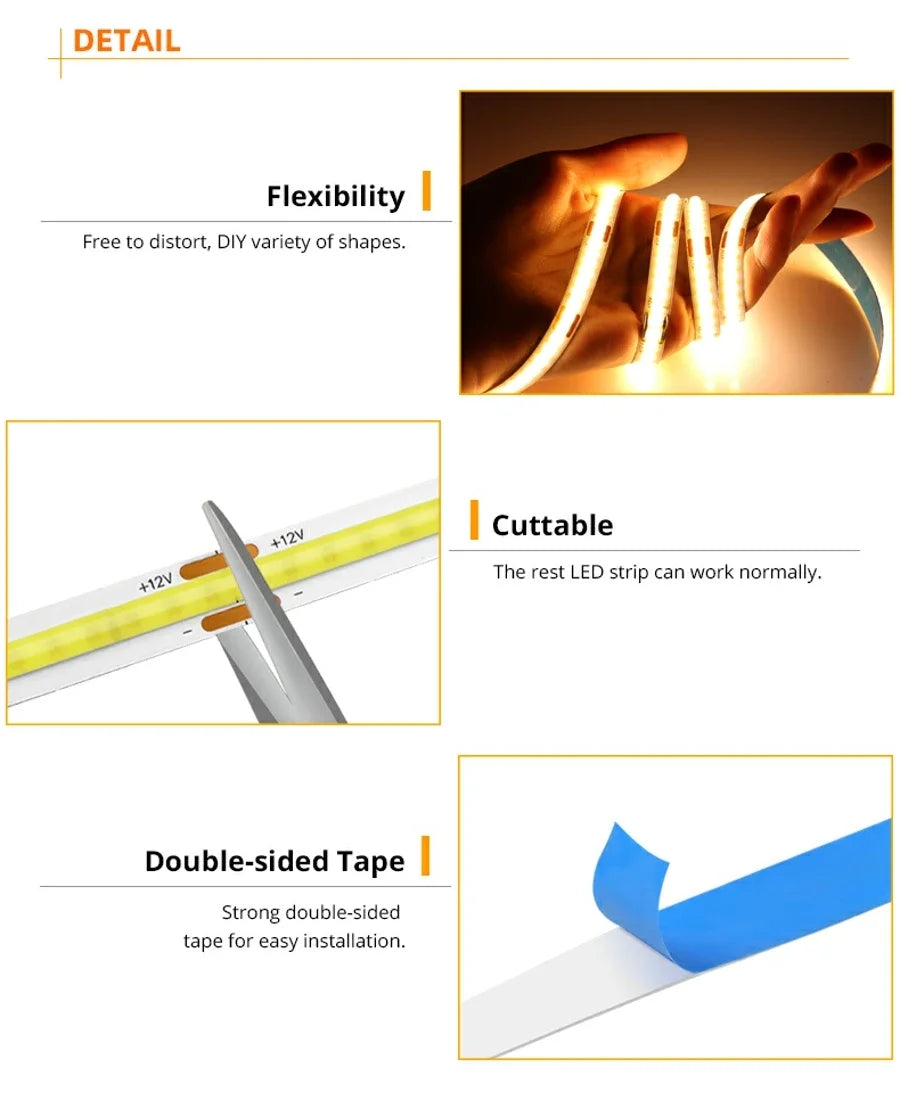 COB USB LED Strip Light with Sensor Decoration Lighting Tape for House Room Backlight 1M 2M 3M Ribbon