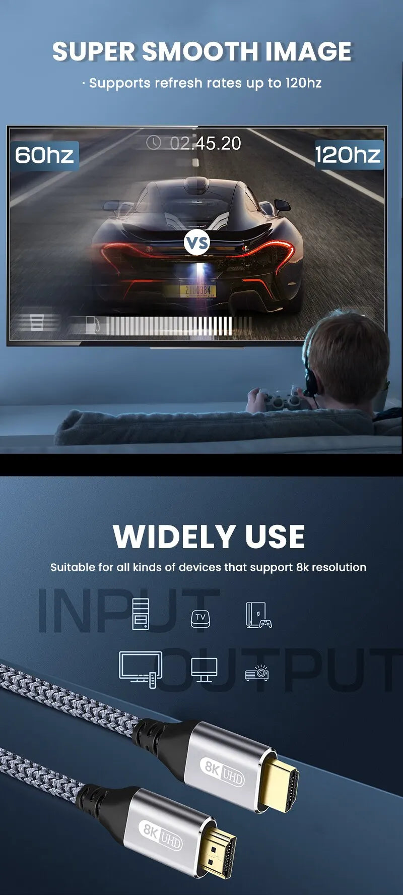 NIERBO HDMI 2.1 Cable HDMI Cord 8K 60Hz 4K 120Hz 48Gbps EARC ARC HDCP Ultra High Speed HDR for HD TV Laptop Projector PS4 PS5
